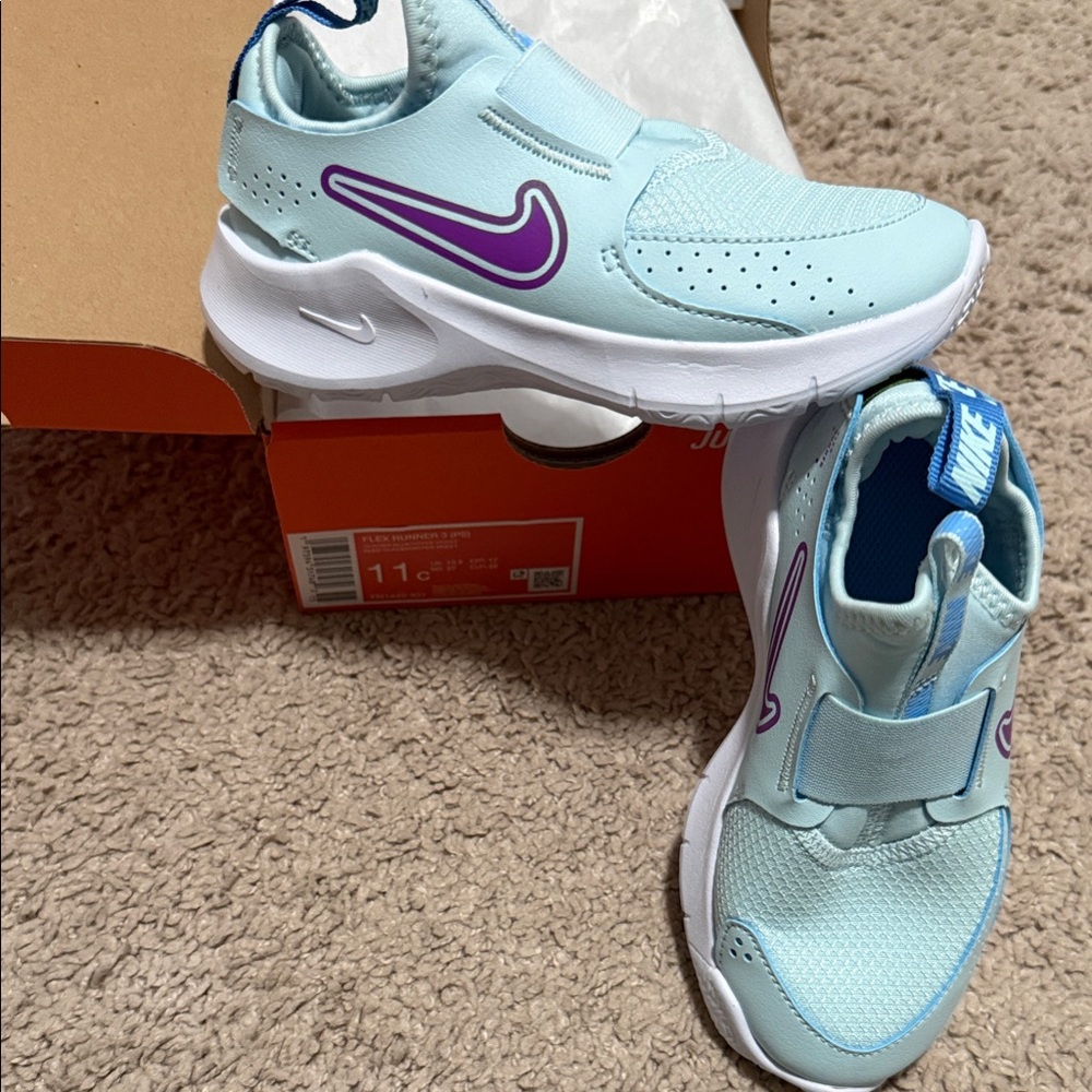 Brand new in the box-Nike Kids Aqua and Violet Slip on Sneakers